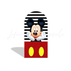 Toile de fond pour arche fête anniversaire Mickey et Minnie rayures rouges