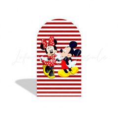 Toile de fond pour arche fête anniversaire Mickey et Minnie rayures rouges