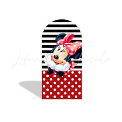 Toile de fond pour arche fête anniversaire Mickey et Minnie rayures rouges
