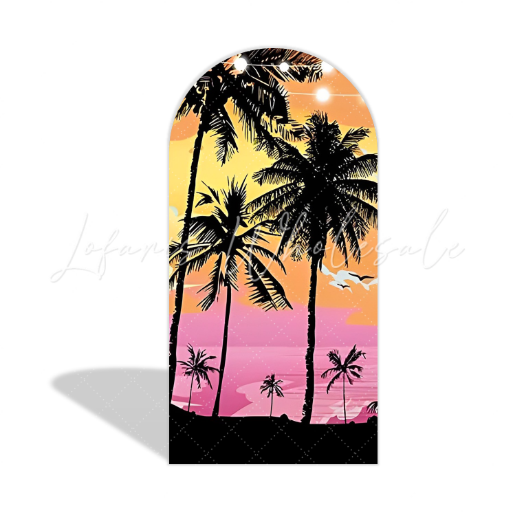 Toile de fond pour arche fête palmier coucher de soleil plage sable