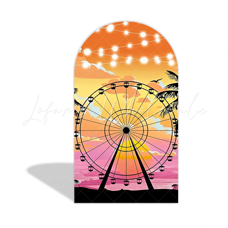 Toile de fond pour arche fête palmier coucher de soleil plage sable