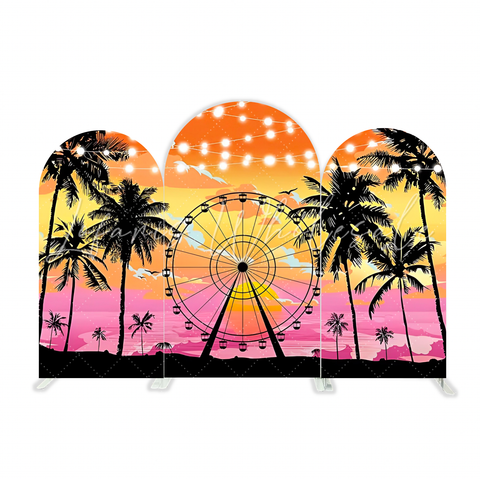 Toile de fond pour arche fête palmier coucher de soleil plage sable