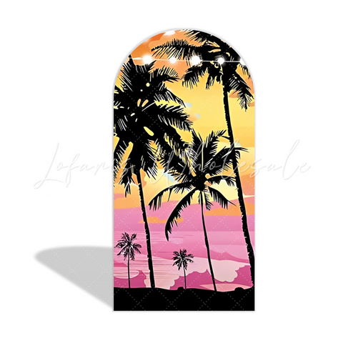 Toile de fond pour arche fête palmier coucher de soleil plage sable