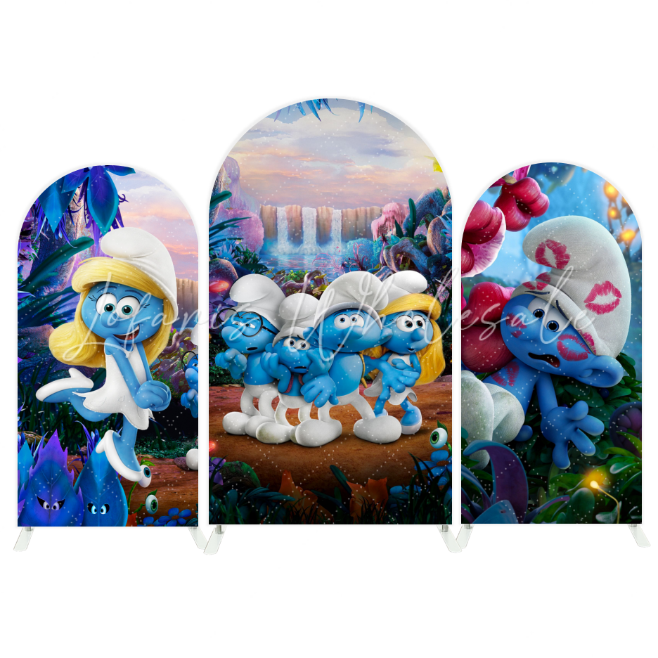 Toile de fond pour arche Joyeux Anniversaire thème Les Schtroumpfs