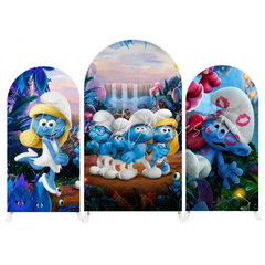 Toile de fond pour arche Joyeux Anniversaire thème Les Schtroumpfs