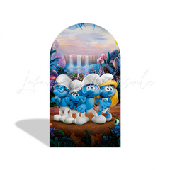 Toile de fond pour arche Joyeux Anniversaire thème Les Schtroumpfs
