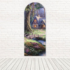 Toile de fond pour arche cottage cosy maison nain Blanche-Neige pour histoire bois