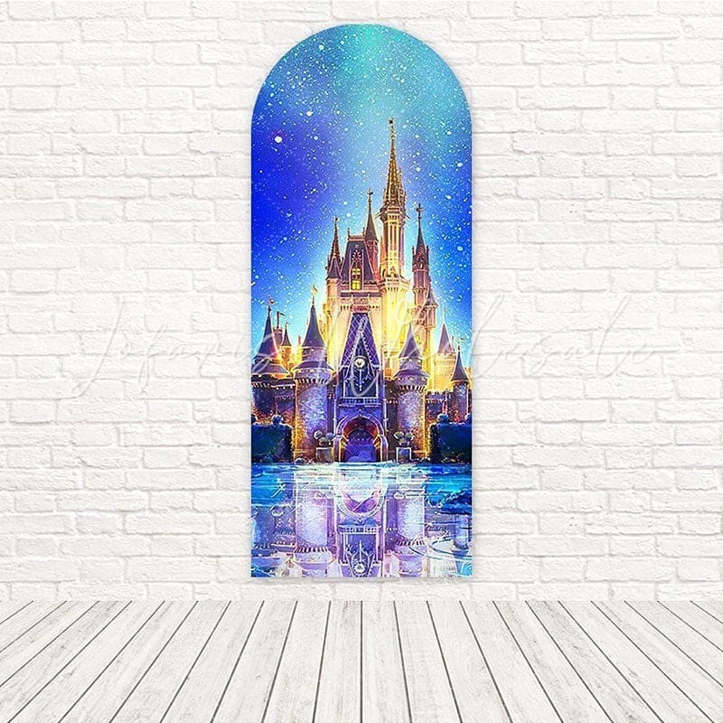 Toile de fond pour arche lueur rose magique château Disney étincelant pour jour princesse