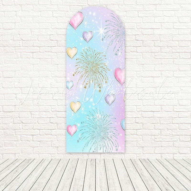 Toile de fond pour arche jour événement spécial lueur charme romantique cœurs étincelants