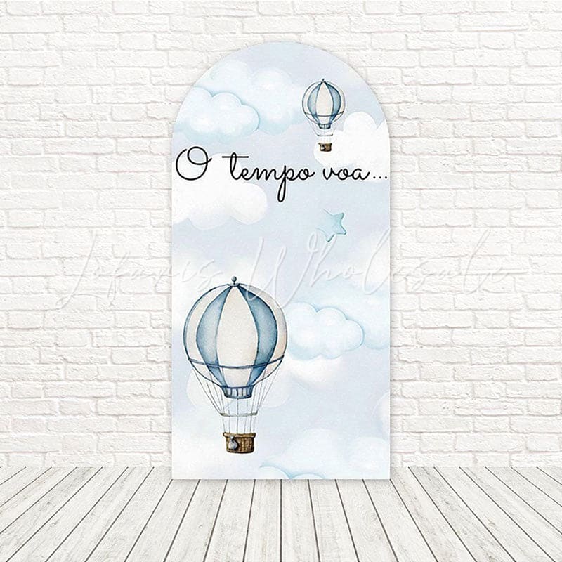 Toile de fond pour arche montgolfière le temps passe vite pour décor événement fun