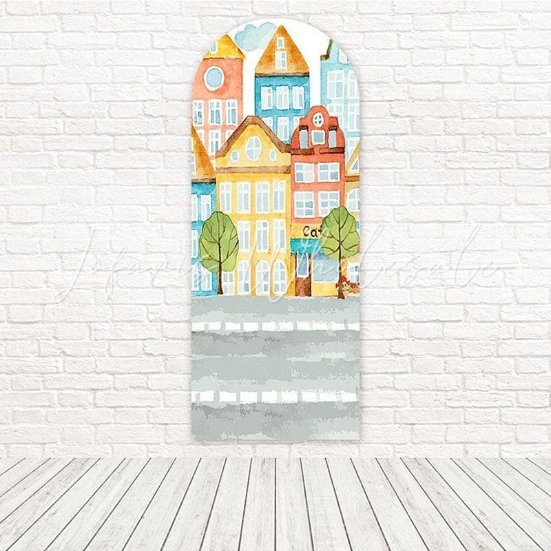 Toile de fond pour arche ville pastel art bâtiment aquarelle pour événement créatif