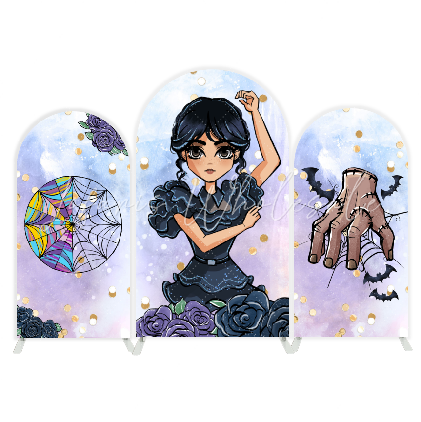 Toile de fond pour arche fête anniversaire thème Mercredi Addams