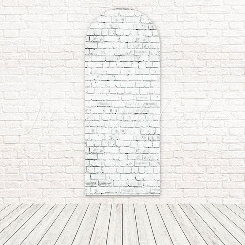 Toile de fond pour arche ambiance rustique propre mur briques blanches pour installation minimale