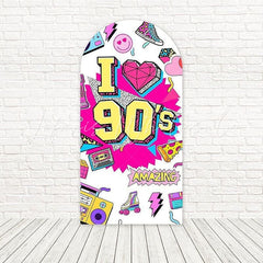 Toile de fond pour arche blanc rose I Love 90s pour décor fête nostalgique