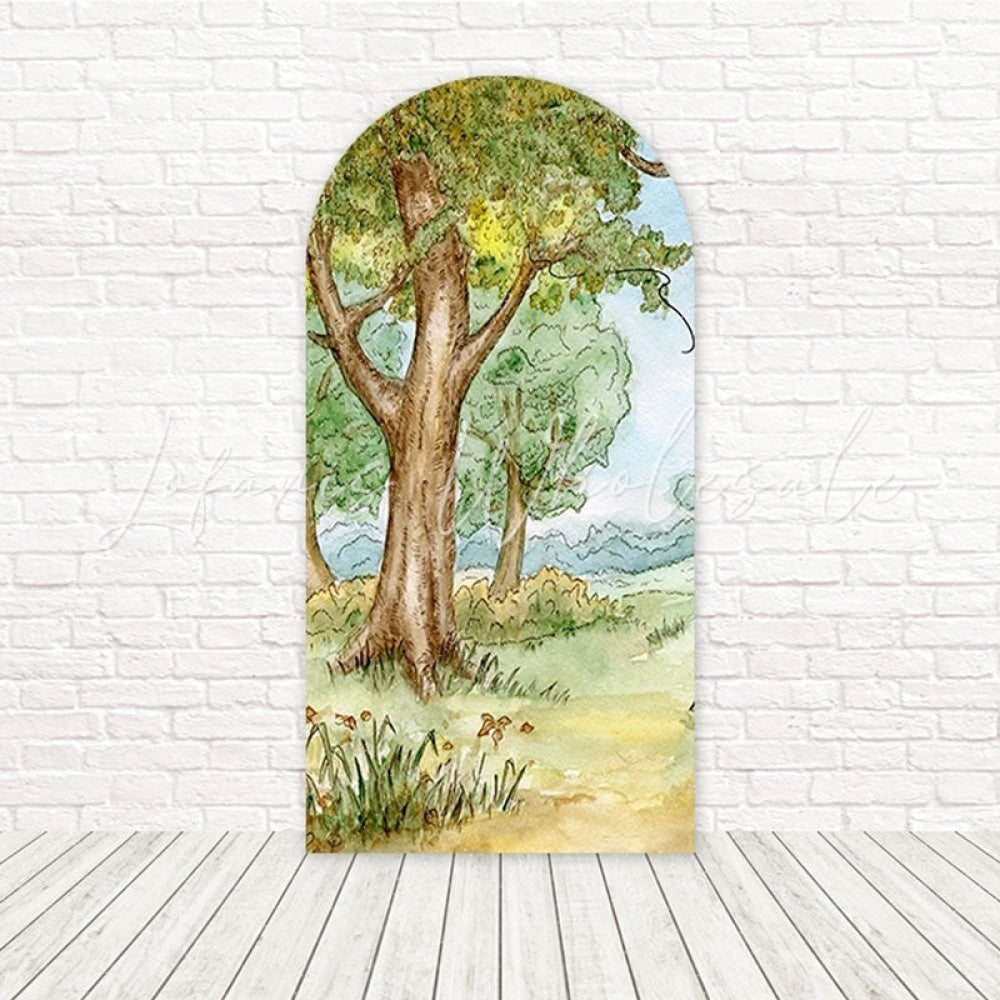 Toile de fond pour arche forêt Winnie l'Ourson pour célébrations enfants mignonnes et fun