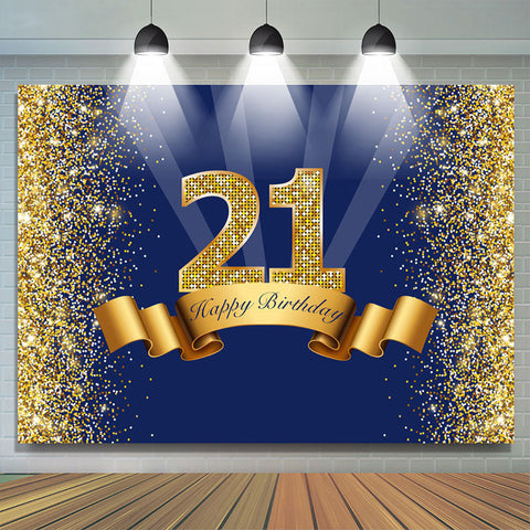 21e Joyeux Anniversaire Bleu Marine Glitter Party Toile de Fond