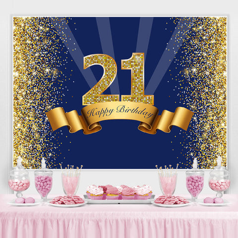 21e Joyeux Anniversaire Bleu Marine Glitter Party Toile de Fond