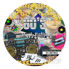 Années 80 en arrière-plan rétro Sport Gear rond joyeux anniversaire