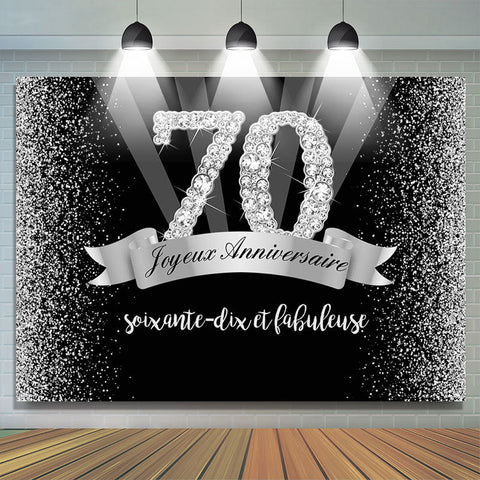 Argent Et Noir Paillettes Heureux 70ème Anniversaire Toile de fond