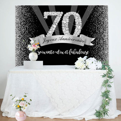 Argent Et Noir Paillettes Heureux 70ème Anniversaire Toile de fond