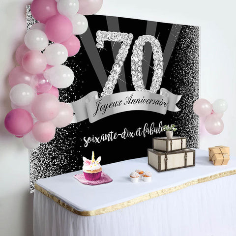 Argent Et Noir Paillettes Heureux 70ème Anniversaire Toile de fond