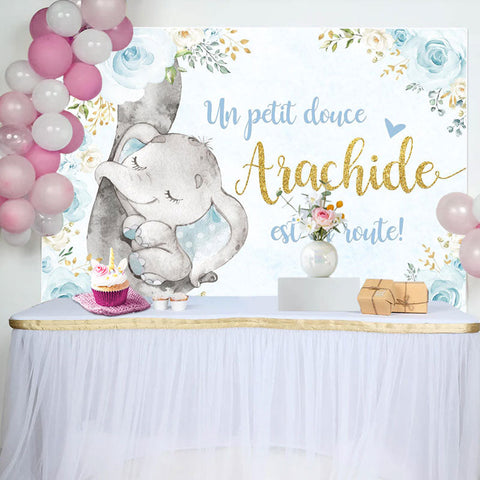 Bleu Rose et Éléphant Toile de fond pour Bébé Douche Faire la fête