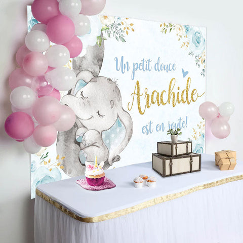 Bleu Rose et Éléphant Toile de fond pour Bébé Douche Faire la fête