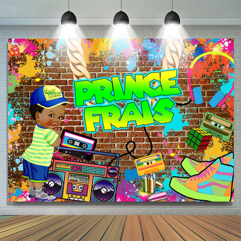 Frais Prince Graffiti Mur Bébé Douche Toile de fond Pour Garçon