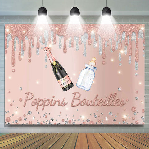 Poppin Bouteilles Rose Doré Bébé Douche Toile de fond