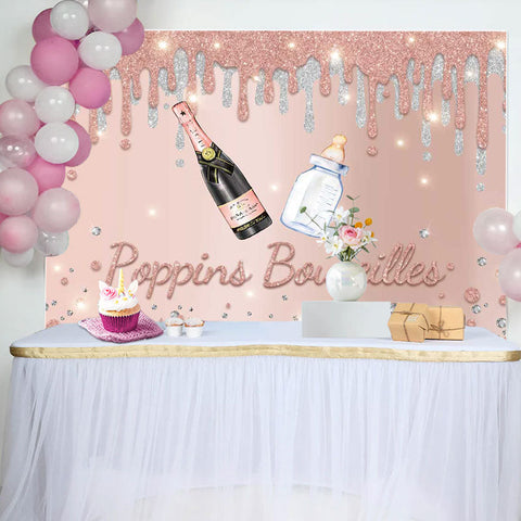 Poppin Bouteilles Rose Doré Bébé Douche Toile de fond