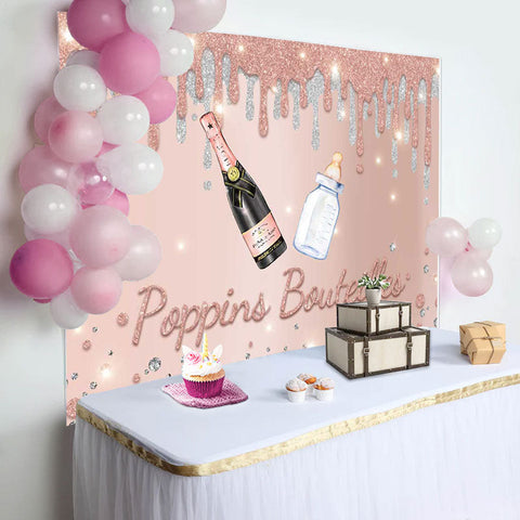 Poppin Bouteilles Rose Doré Bébé Douche Toile de fond