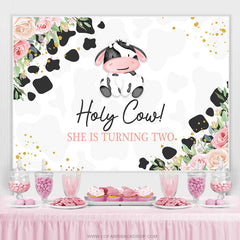 Floral Holy Cow Happy 2nd Birthday Toile de fond pour fille