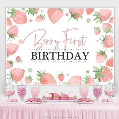 Fraise Premier Anniversaire Doux Pour Fille Toile De Fond
