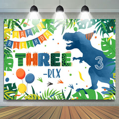 Forêt de dinosaures bleus trois toile de fond joyeux anniversaire