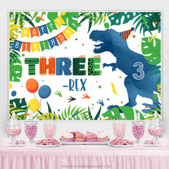 Forêt de dinosaures bleus trois toile de fond joyeux anniversaire