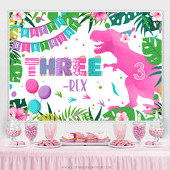 Dinosaure Rose Trois Joyeux Anniversaire Toile De Fond Pour Fille
