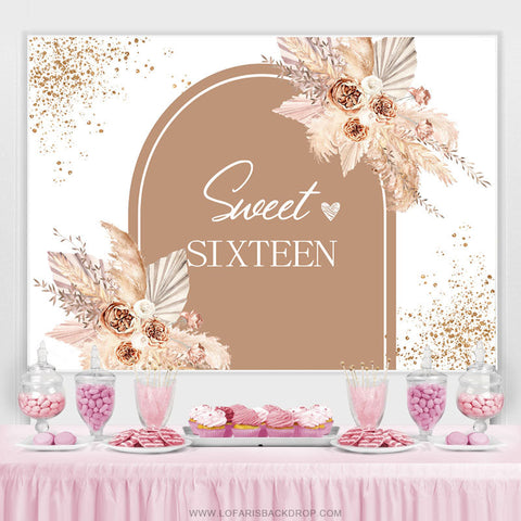 Sweet 16 Fleurs Arquées Joyeux Anniversaire Toile de Fond