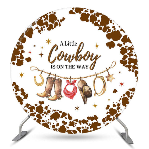 Un cow-boy est sur le chemin Circle Baby Shower Backdrop