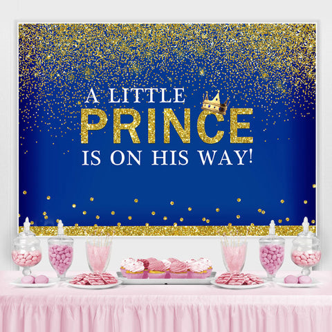 Une toile de fond bleu pailleté prince litière pour baby shower