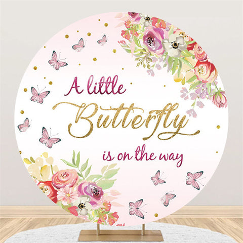 Un petit papillon est sur le chemin Baby Shower Round Backdrop