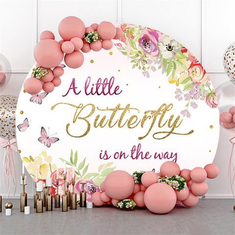 Un petit papillon est sur le chemin Baby Shower Round Backdrop