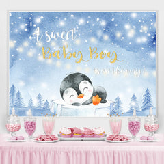 Un petit fond de douche de bébé pingouin mignon Winter Bule