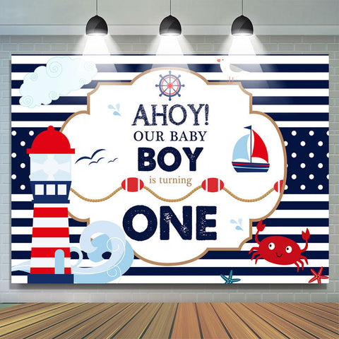 Ahoy Toile De Fond Premier Anniversaire Avec Thème Marine Pour Garçons