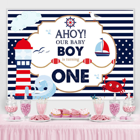 Ahoy Toile De Fond Premier Anniversaire Avec Thème Marine Pour Garçons