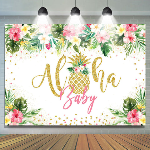 Toile de fond de douche de bébé d'été floral tropical Aloha Baby