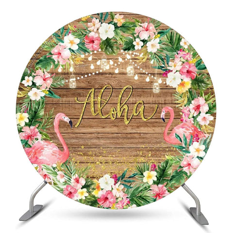 Toile de fond d'été Aloha Flamingo Floral Circle en bois