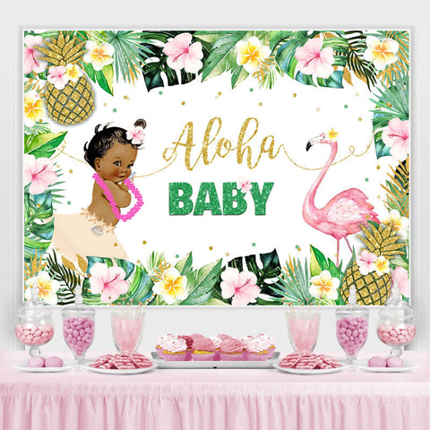 Aloha Flamingo Girls Baby Shower Backdrop Fête d'été