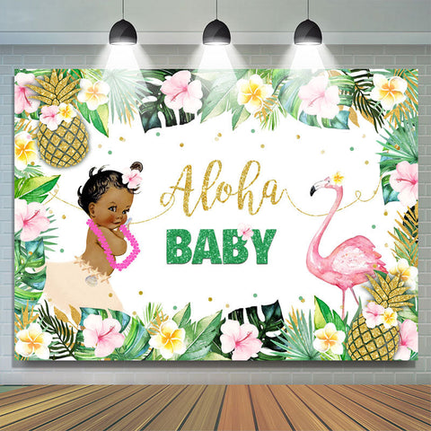 Aloha Flamingo Girls Baby Shower Backdrop Fête d'été