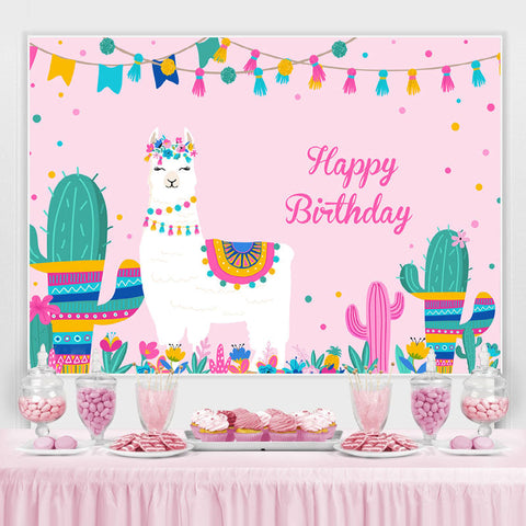 Alpaga et cactus filles rose joyeux anniversaire toile de fond