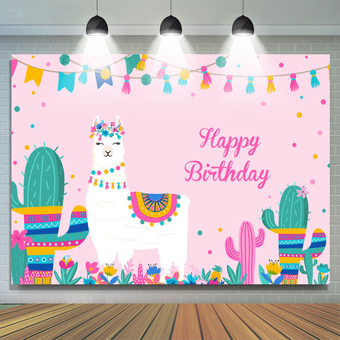 Alpaga et cactus filles rose joyeux anniversaire toile de fond